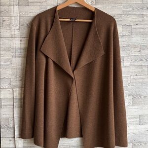 Eileen Fisher Brown Open Front Wool Blend Cardigan